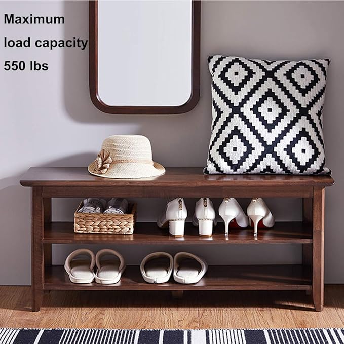 XKZG Shoe Storage Bench Wooden Shoe Rack Bench Rustic Solid Wood Entryway Bench (Brown,39.4")
