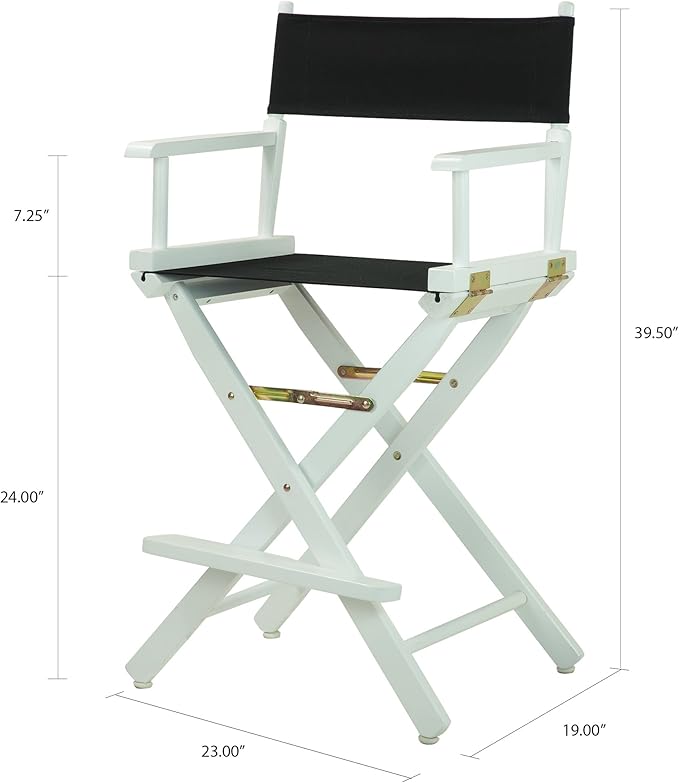 Casual Home 24" Director's Chair White Frame with Black Canvas, Counter Height
