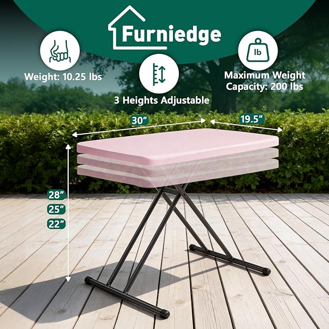 30 Inch Folding Table, Adjustable Height TV Tray for Small Spaces, Heavy Duty Foldable Utility Table for Laptop, Dining, Camping, No Assembly, 200 lbs Capacity, Pink Granite
