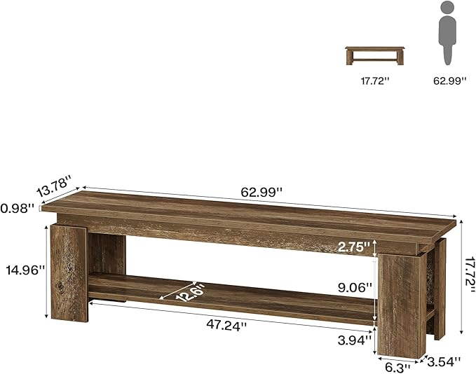 Tribesigns 63" Long Entryway Bench, Rustic Wooden Shoe Bench with Storage Shelf, Farmhouse End of Bed Bench for Hallway, Living Room, Mudroom, Brown