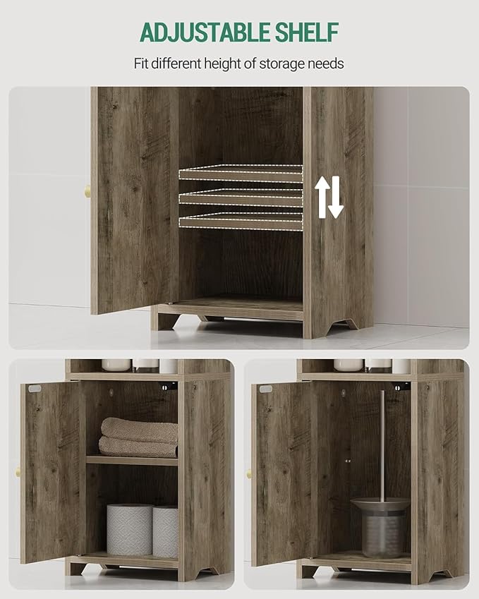 Hzuaneri Bathroom Storage Cabinet, Corner Floor Cabinet with Doors and Adjustable Shelf, Narrow Toilet Paper Cabinets, Bathroom Organizer for Small Spaces, Rustic Greige BC39705X