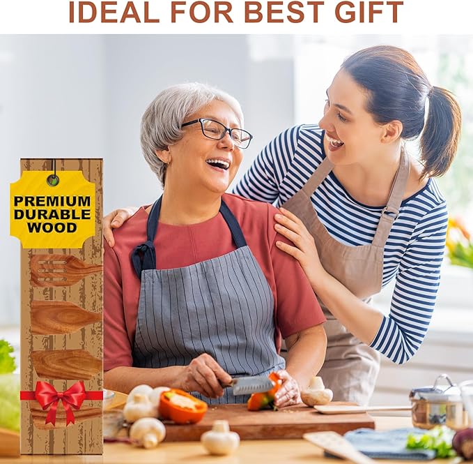 Wooden Spatula for Cooking Utensils Set Acacia Wood Spatulas for Kitchen Use Non Toxic Serving Utensil Slotted Turner Wood Scraper Flat Baking Cooking Spatula Non Stick Spurtle Wok Kitchen Utensils