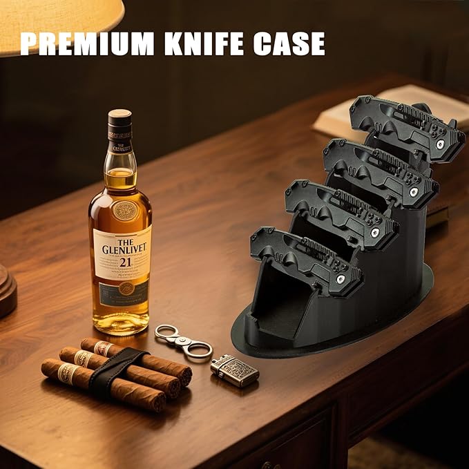 Knife Display Stand for Collections - Pocket Knife Display Case Holder Storage Rack Holds 5 Pocket Knives - Knife Enthusiast Collectibles for Display Gifts