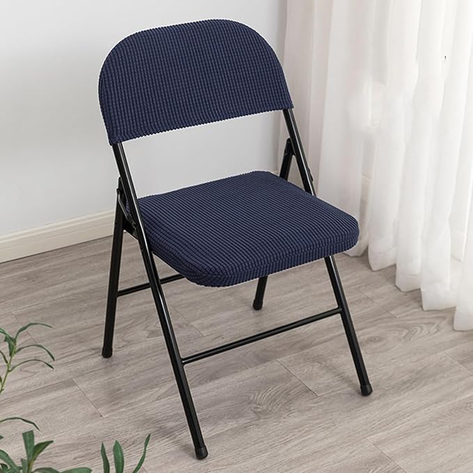 Dust-Proof Folding Chair Covers 2 Piece Set Backrest & Seat Cushion Cover for Office Meeting，Household，Computer，Party (Dark Blue, One Size)