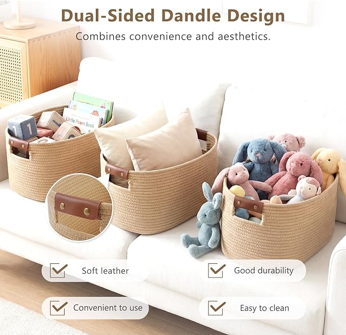 ECDYQXVU Cotton Rope Basket, Storage Baskets with Handle, 15x10x9 Inch Woven Basket for Shelves, Laundry, Towels, Clothes, Books (Jute/Brown 1Pack)