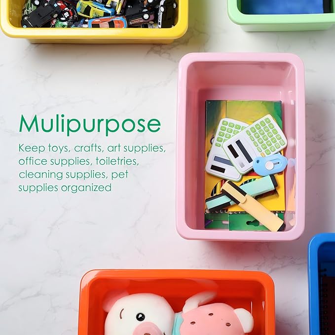 Amyhill 10 Pack Small Storage Bins with Clear Lids Multipurpose Colorful Plastic Cubby Containers Stackable Storage Toy Bins for Classroom, Nursery, Home, 11.4 x 7.5 x 4.9 Inches, 10 Colors