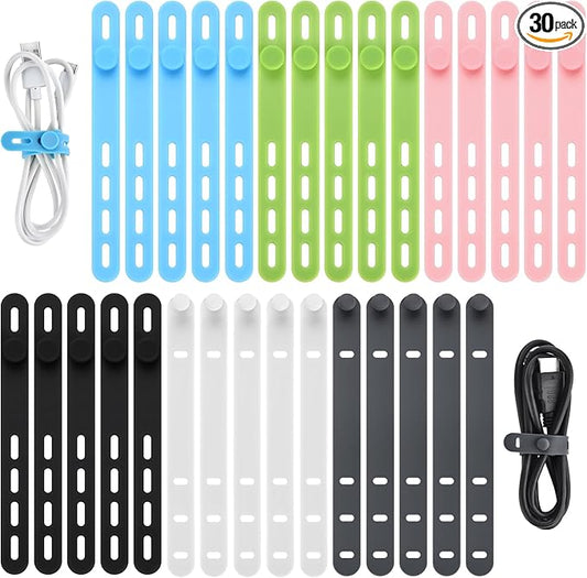 30 Pcs Silicone Cable Ties, Cord Organizer Ties, Cord Ties Reusable, Cord Wrap Cable Organizer 5Inch Cable Management (6 Color) Cbfoeyk