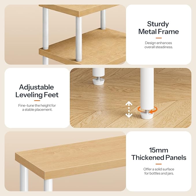 HOOBRO Cabinet Organizer Shelf, Set of 4, Kitchen Countertop Organizer, Kitchen Storage, Spice Rack for cabinet, Stackable, Expandable, for Countertop,kitchen,cabinet, White and Natural WN15TLP201