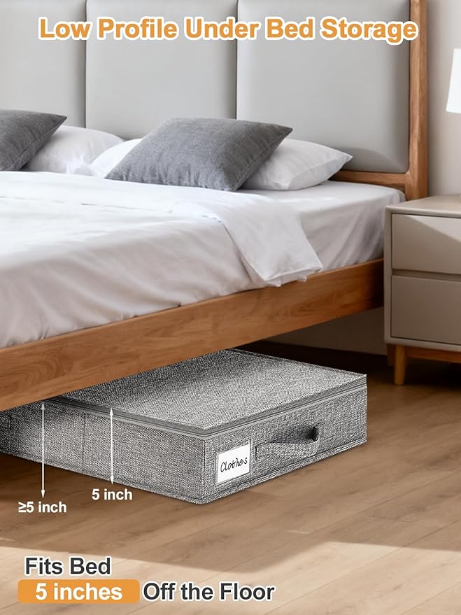 punemi 5 inches High Low Profile Under Bed Storage with Sturdy Sides & Bottom – Ideal for Under Couch, Crib, Clothes & Toy Storage, 2-Pack Grey