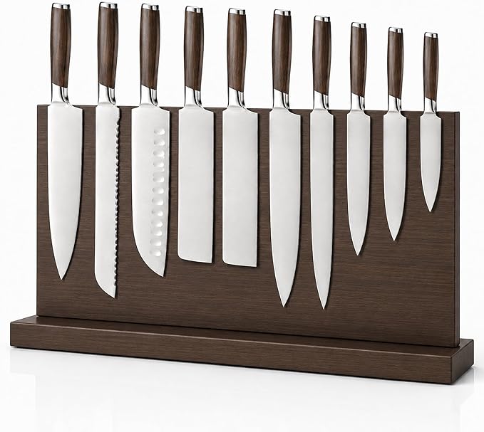 THMINS Magnetic Knife Block, 16 x 9 Inch Double-Sided Wooden Knife Holder for Kitchen Counter, Extra Large Magnetic Knife Holder and Storage Organizer