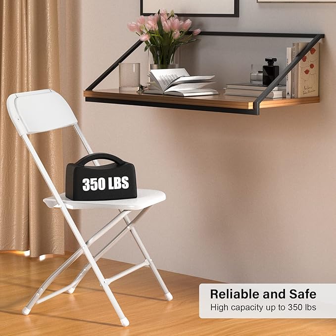VINGLI White Plastic Folding Chairs, Set of 1, Heavy-Duty Commercial Seats with Steel Frame, 350 lb Capacity, for Indoor & Outdoor Events, Office, Wedding, Party & Dining (1, White, S)