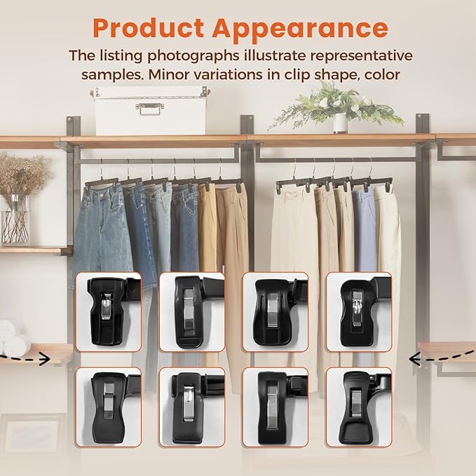 HOUSE DAY 30 Pack Pants Hangers - 12 Inch Plastic Hangers with Non Slip Clips for Skirts, Jeans, Shorts, Trousers - Space Saving Clip Hangers with 360-Degree Rotating Hook
