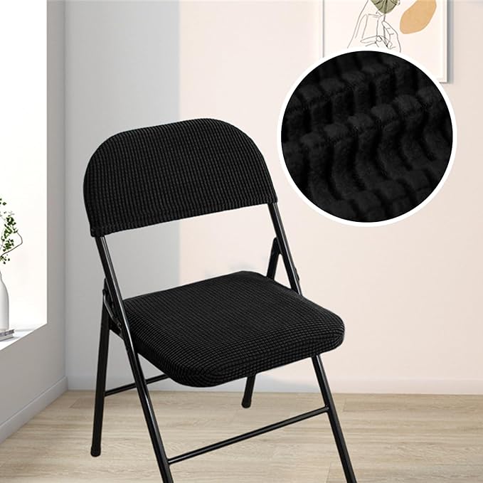 Dust-Proof Folding Chair Covers 2 Piece Set Backrest & Seat Cushion Cover for Office Meeting，Household，Computer，Party (Black, One Size)