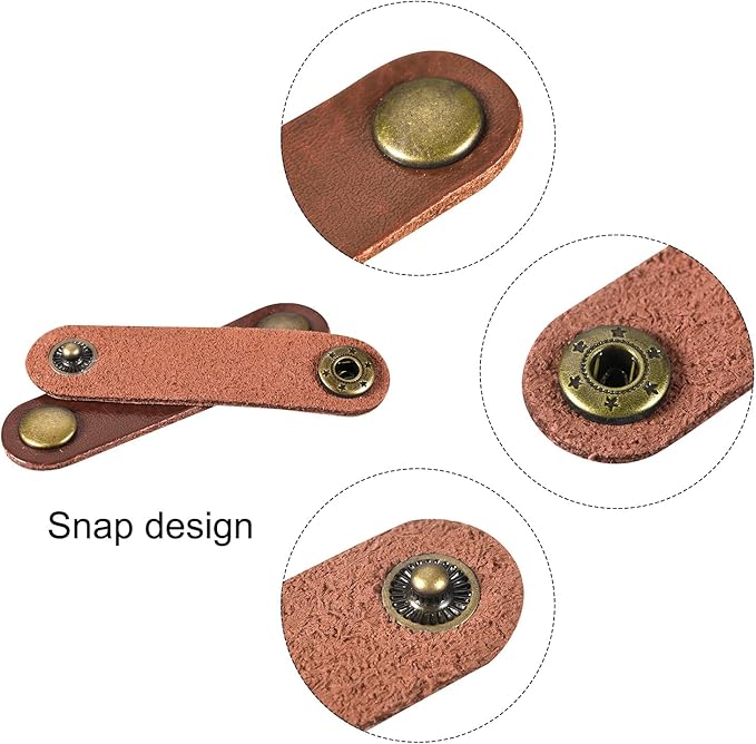 MECCANIXITY Pack of 5 Leather Cable Straps Cord Organizer 63x16mm Portable Cable Leather Clips Light Brown Earphone Cord Management for Cable, Wire
