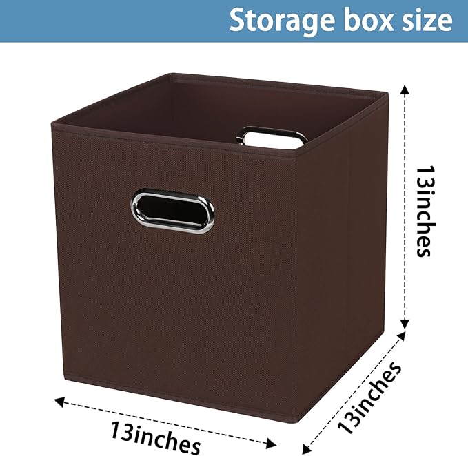 Fabric Cubby Storage Bins,13x13x13 Inches,Cube Organizer Bin Foldable Storage Boxes with Dual Handles Fabric Organizer Box and collapsible Storage basket,Set of 8,Coffee
