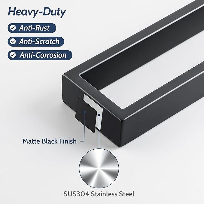 Sayayo Matte Black Towel Bar for Bathroom, 10 Inch Hand Towel Holder Wall Mount Square Towel Ring SUS304 Stainless Steel Towel Rack