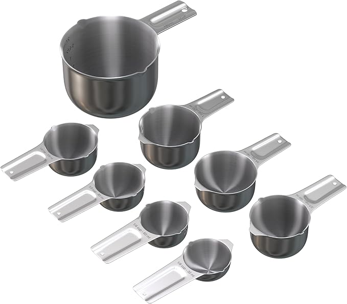 Color Up Measuring Cup Set, 8 Piece, Copper and Chrome Finish, Stainless Steel, Accurate for Wet & Dry Ingredients, Embossed Markings, Easy Pour Spouts, Dishwasher Safe, Kitchen Essential (Stainless)