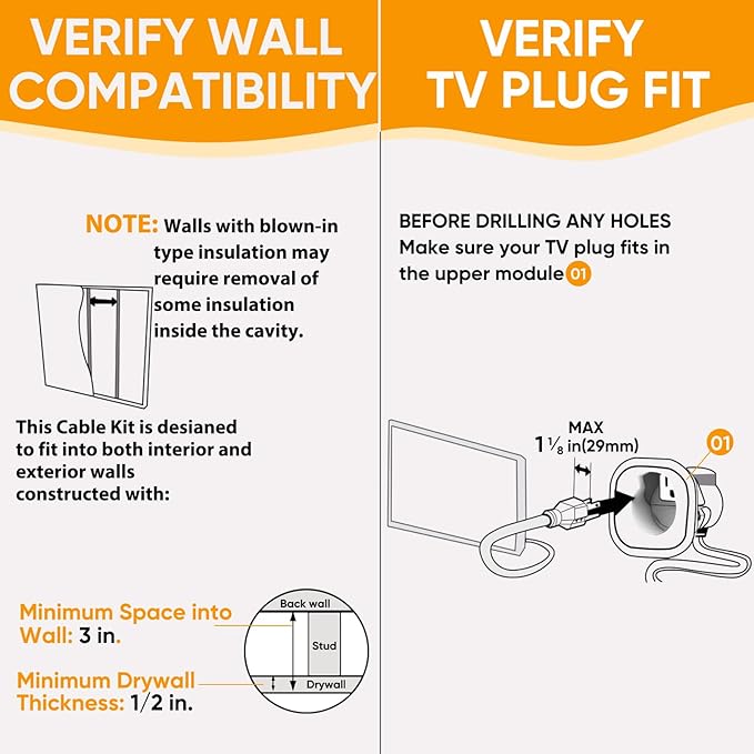 in Wall Cable Management Kit, Cord Hider for Wall Mounted TV - Includes Power & Low Voltage Cable Management