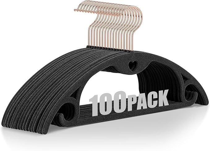 Velvet Hangers 100 Pack: Felt Clothes Hangers Heavy Duty Shirt Sweater Hangers No Shoulder Bump Non Slip Slim Thin Coat Hangers for Closet - Black Grey