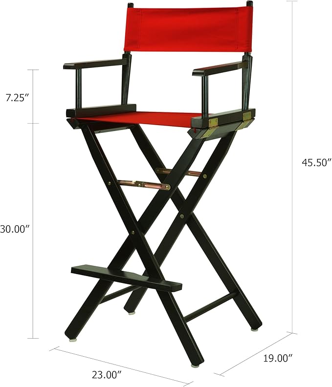 Casual Home 30" Director's Chair Black Frame-with Red Canvas, Bar Height