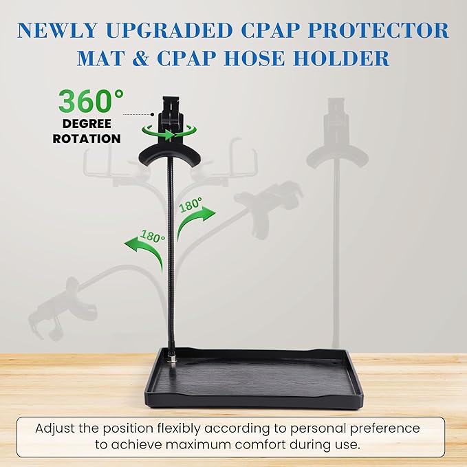Adjustable CPAP Hose Holder with Protective Mat, USA-Engineered CPAP Tube Management & Headgear Organizer, No-Damage Bedside CPAP Holder for Hose and Mask, Universal Fit for CPAP Machines