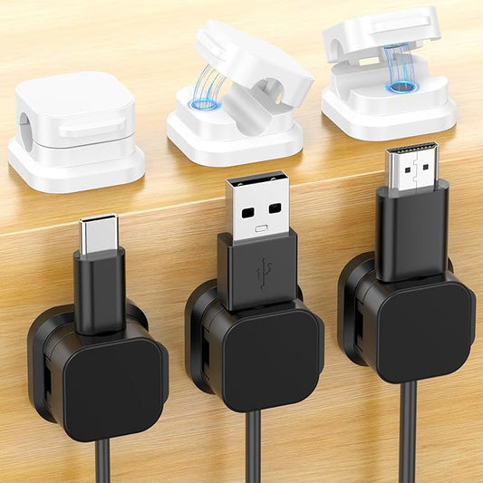 6Pack Magnetic Cable Clips Holder, Cord Organizer for Desk, Strong Adhesive Desk Cable Management for Phone Charger, Computer, Home, Office, Car (Black+White)