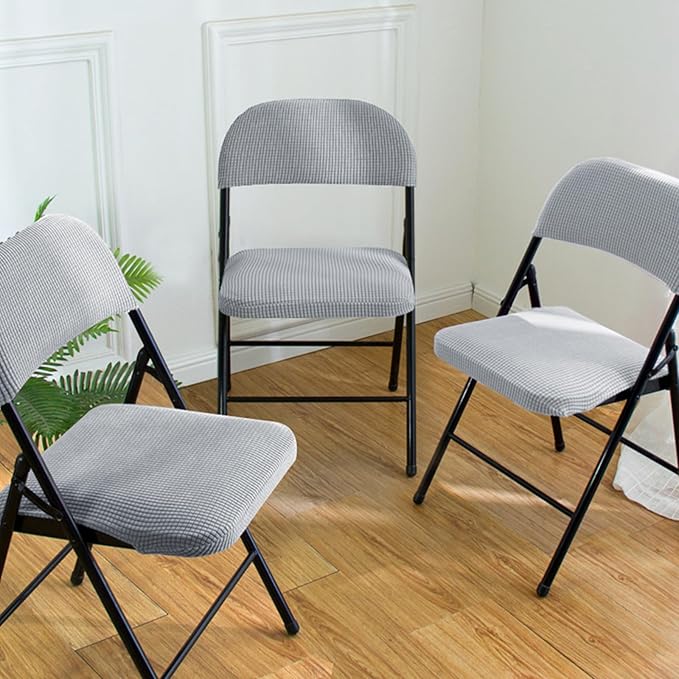 Dust-Proof Folding Chair Covers 2 Piece Set Backrest & Seat Cushion Cover for Office Meeting，Household，Computer，Party (Light Grey, One Size)