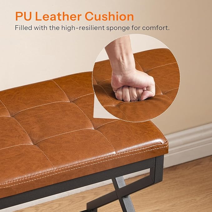 HOOBRO 29.5" Shoe Bench, Entryway Bench with Tufted PU Leather Cushion, Boot-Friendly Shoe Rack Bench Holds 300 lb, Industrial Shoe Storage Organizer for Small Space Front Door, Whiskey Brown CB24HX01