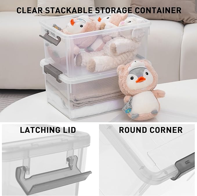 CITYLIFE 6 Packs 17 QT Plastic Storage Bins with Lids Large Stackable Storage Containers for Organizing Clear Storage Box for Garage, Closet, Classroom, Kitchen