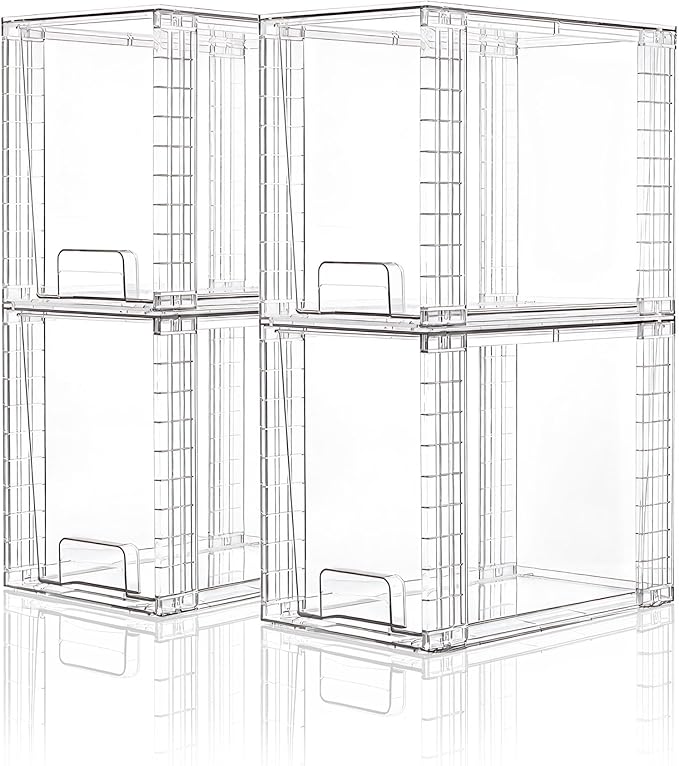 High Clear Stackable Storage Drawers(4 Pack), High-strength Plastic Organizer Bins with Handles for Skincare Bathroom Cabinet Vanity Undersink Kitchen Pantry BPA-Free Storage Containers
