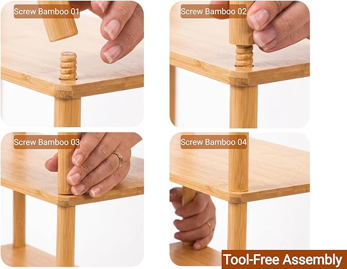 4-Tier Expandable Bamboo Desktop Organizer Shelf Kitchen Cabinet and Counter Riser Display Shelf for Top of Desk Home Office Bathroom Coffee Table Display Stand,Natural