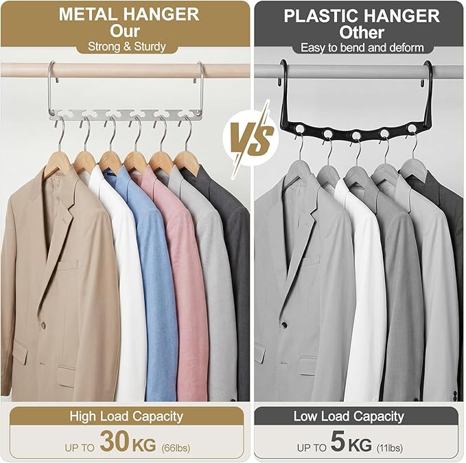HOUSE DAY 10.5 Inch Closet Space Saving Wardrobe Clothing Magic Hangers Oragnizer Heavy Chrome Hangers, Updated Hook Design Pack of 8