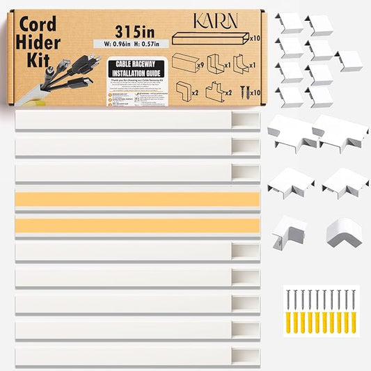 157" Cord Hider Kit | 10 Pcs 15.7in Paintable Cable Raceway with Connectors | T & L Corners | Inside & Outside Elbows | Screws and Anchors | Wall Cable Concealer for TV