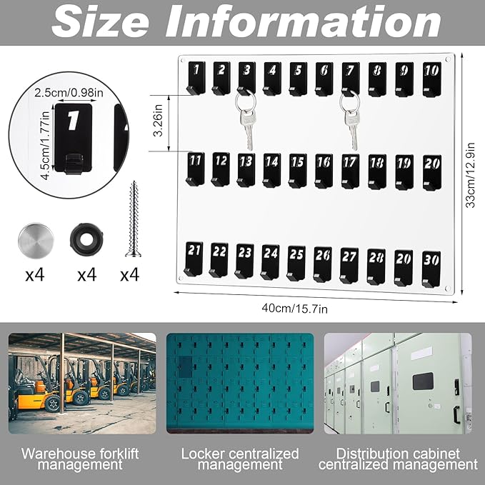 Beeveer Acrylic Key Board with 30 No. Hooks Wall Mount Key Rack Holder Hanger Storage Collection for School, Garage, Car Dealer, Office, Hotel, Real Estate(Transparent)
