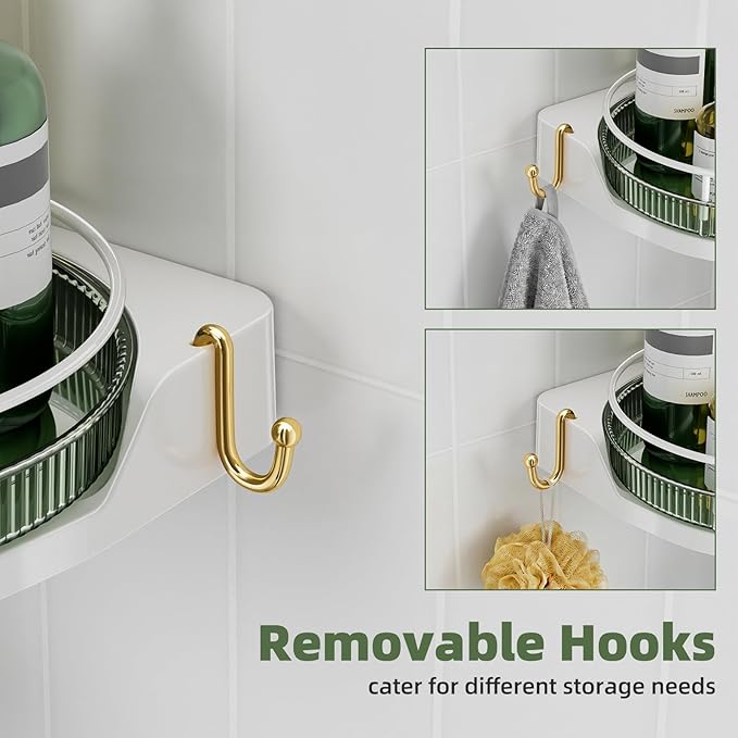 akinbas Shower Caddy Tension Pole with 4 L-Lazy Susan Organizer 360 Rotating 35-128 Inch No Drilling Floor Standing Shelves Adjustable Shower Rack for Bathroom Corner (White+Green)