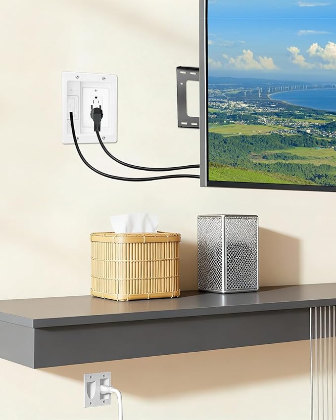 FORGING MOUNT Cord Hider for Wall Mount TV with AC Outlets, 2X USB-A Ports, in-Wall Cable Management Kit, Includes 6ft Extension Cord, Drywall Hole Saw Attachment, Drill Templates