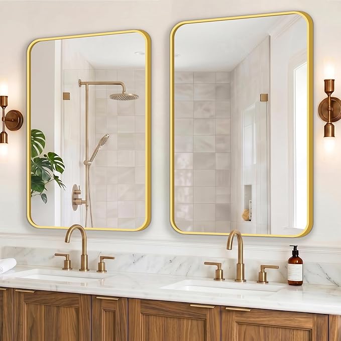 FICTOR Bathroom Mirror, 2 Pack 36"x24" Gold Framed Vanity Mirror for Wall, Shatterproof &Anti-Rust Bathroom Mirrors for Over Sink, Bedroom, Living Room, Entryway, Vertical/Horizontal Mount