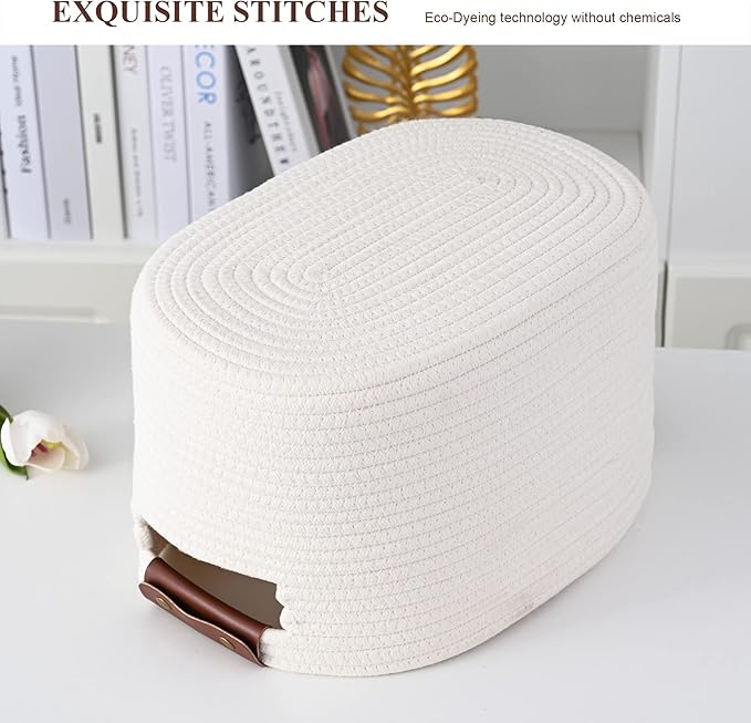 ECDYQXVU Cotton Rope Basket, Storage Baskets with Handle, 15x10x9 Inch Woven Basket for Shelves, Laundry, Towels, Clothes, Books (White 1Pack)