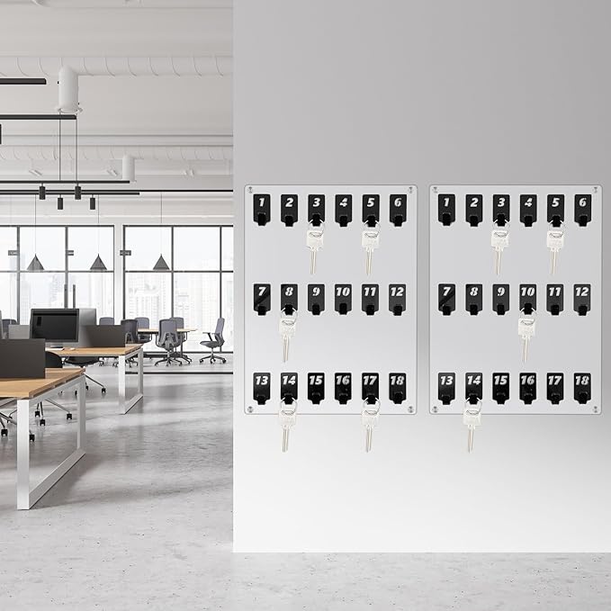Beeveer Acrylic Key Board with 18 No. Hooks Wall Mount Key Rack Holder Hanger Storage Collection for School, Garage, Car Dealer, Office, Hotel, Real Estate(Transparent)