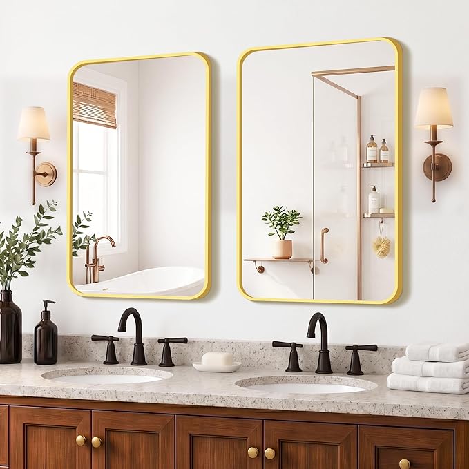 FICTOR Bathroom Mirror, 2 Pack 30"x20"Gold Framed Vanity Mirror for Wall, Shatterproof &Anti-Rust Bathroom Mirrors for Over Sink, Bedroom, Living Room, Entryway, Vertical/Horizontal Mount