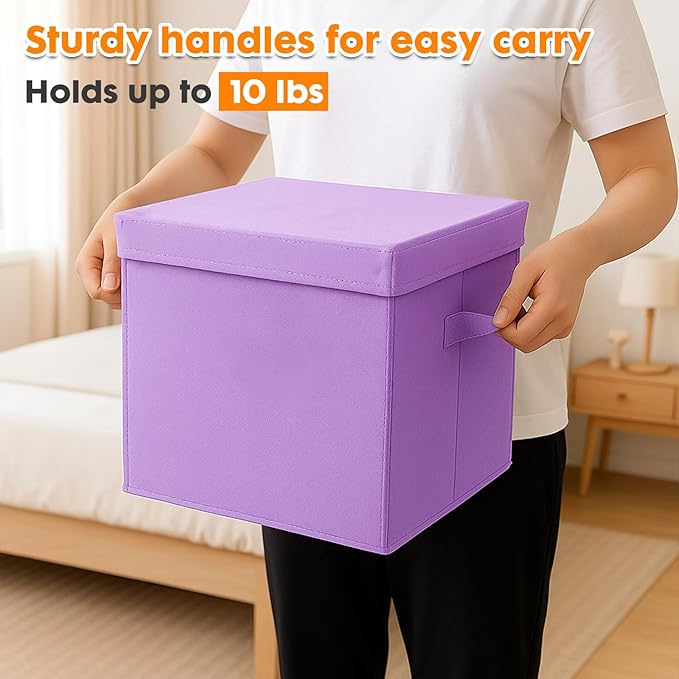 ShellKingdom Storage Bins, Foldable Fabric Storage Cubes with Lid, Clothes Storage Organizer Drawer For Closet Toys Storage, 13 X 13 X 13 INCH, 2 Pack (Lavender)