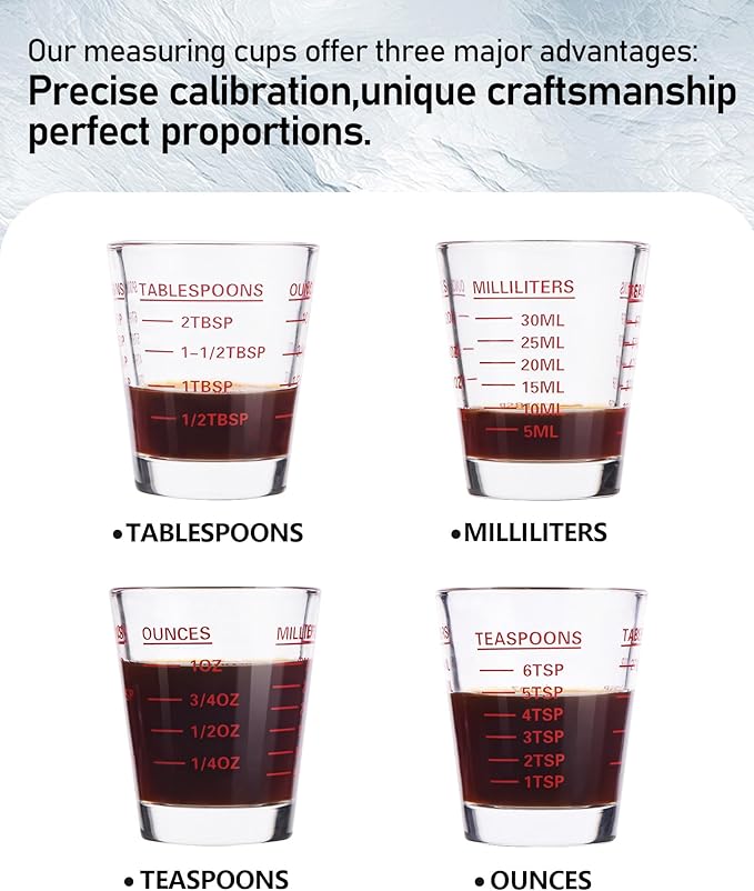 SAIAOKJ Shot Glasses Measuring Cup Set 2PACK Espresso Shot Glasses Liquid Heavy Glass 26-Incremental Measurement 1 OZ, 2 TBS, 6 TSP, 30 ML Kitchen Tools (White)