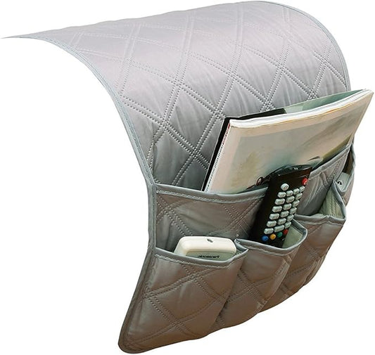5 Pockets TV Remote Control Holder Couch Sofa Tray Armrest Organiser Oxford Chair Couch Caddy Sofa Armrest Bag Bedside Storage Hanging Organiser for Magazine Books Snack Mobile DVD Cellphone (gray)