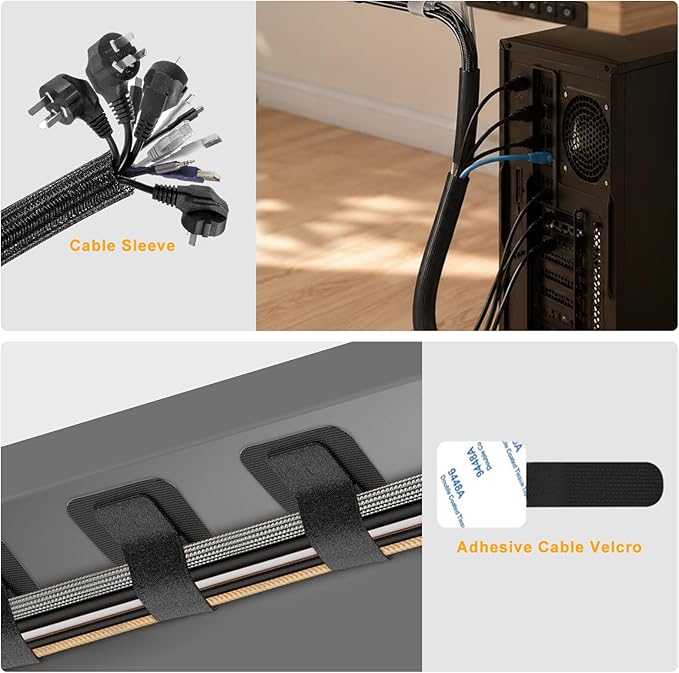 353 PCS Cable Management Kit - 1 Cable Management Box, 4 Cable Sleeve Split, 130 Adhesive Cable Clip, 17 Cable Holder, 1 Roll Cable Organizer Strap, 150 Cable Tie with 50 Mount, for Computer Desk TV