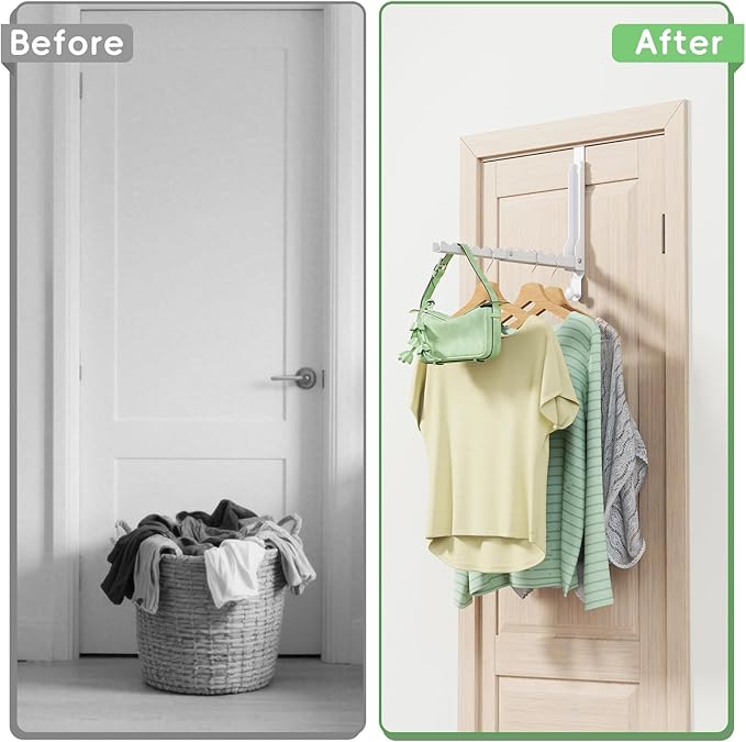1 Pack Over The Door Hooks, Extended Over The Door Clothes Hanger with 11 Ridges,Space-Saving Over The Door Rack Door Hooks for Hanging Clothes,Larger Capacity Over The Door Hanger,Upgraded version.