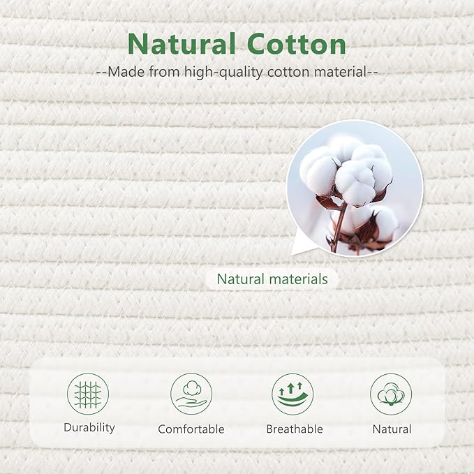 ECDYQXVU Cotton Rope Basket, Storage Baskets with Handle, 15x10x9 Inch Woven Basket for Shelves, Laundry, Towels, Clothes, Books (White 1Pack)