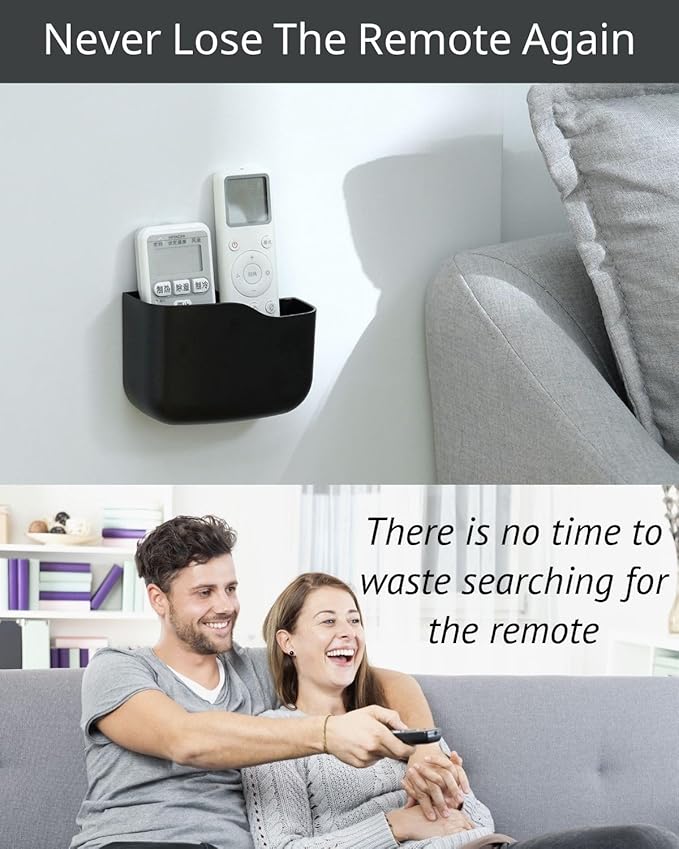 LINFIDITE 2 Pack Adhesive TV Remote Control Holder Wall Mount TV Remote Holder Wall Remote Control Caddy Storage Organizer Universal Controller Stand Box (For 2 Or 3 Remote Controls–Black