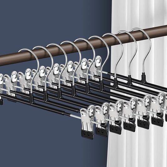 14Inch Black Pants Hangers with Clips 20 Pack Adjustable Skirt Hangers for Women Non-Slip Trousers,Shorts Hanger for Jeans Clothes Hangers for Pants Heavy Duty Space Saving