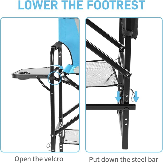 Outvita 4 Piece 31" Tall Directors Chair Height Seat Folding with Side Table Storage Bag, Support for 300Lbs Portable Makeup Artist Chair with Bar Height(Blue/Black)