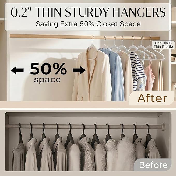 SMARTOR Plastic Hangers 20 Pack - Thin and Slim Design for Space Saving Organizer - Durable & Heavy Duty Closet Organizers and Storage with 360 Swivel Hooks, Non Slip Notches for Straps - White